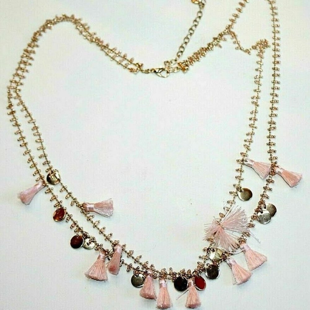 Baublebar Necklaces Gold Plated Layered Coin & Pink Tassel Women Necklace Jewelr